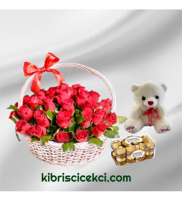 Sepette 33 Kırmızı Gül Ayıcık 16'lı Ferrero Çikolata